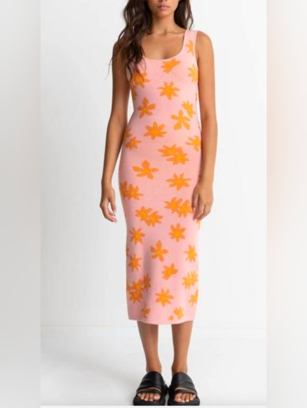 RHYTHM. Marley knit midi dress in pink XS